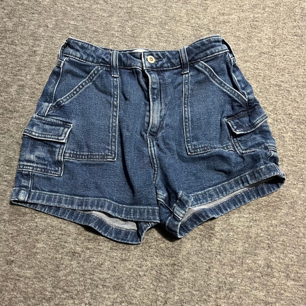 Hollister Curvy Ultra High-Rise Mom Short 3 Dark Wash Cargo Denim W25 Size 1